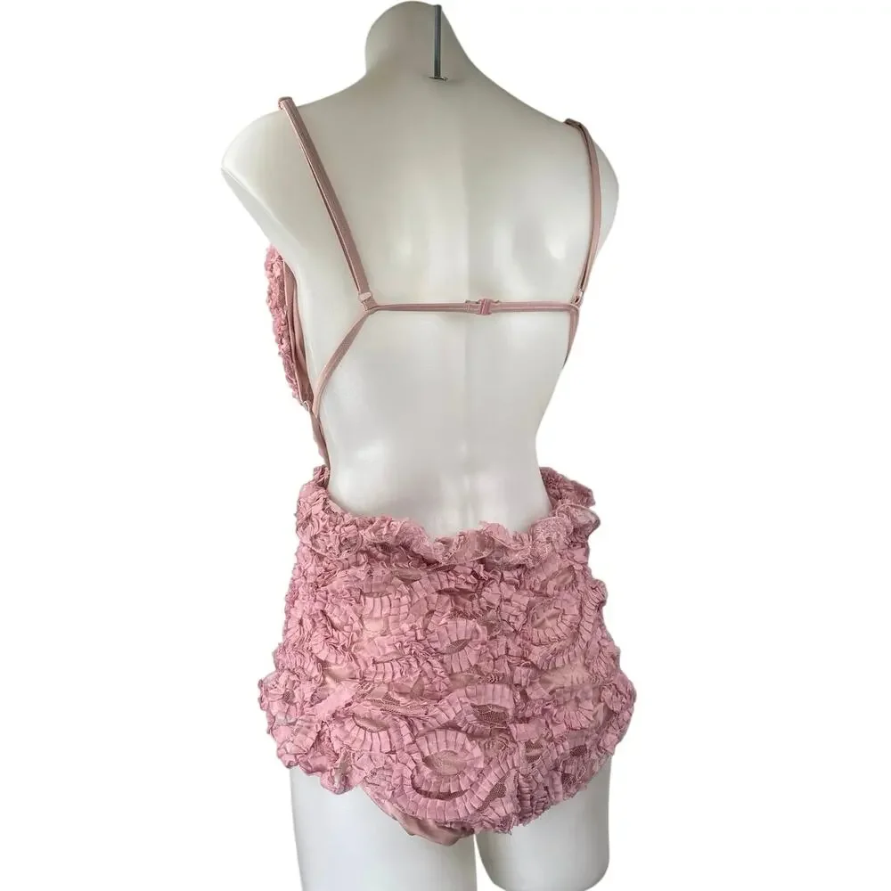 ASOS LUXE Pink 3D Floral Ruffle Peplum Sleeveless Cami Camisole Swimsuit Size 14